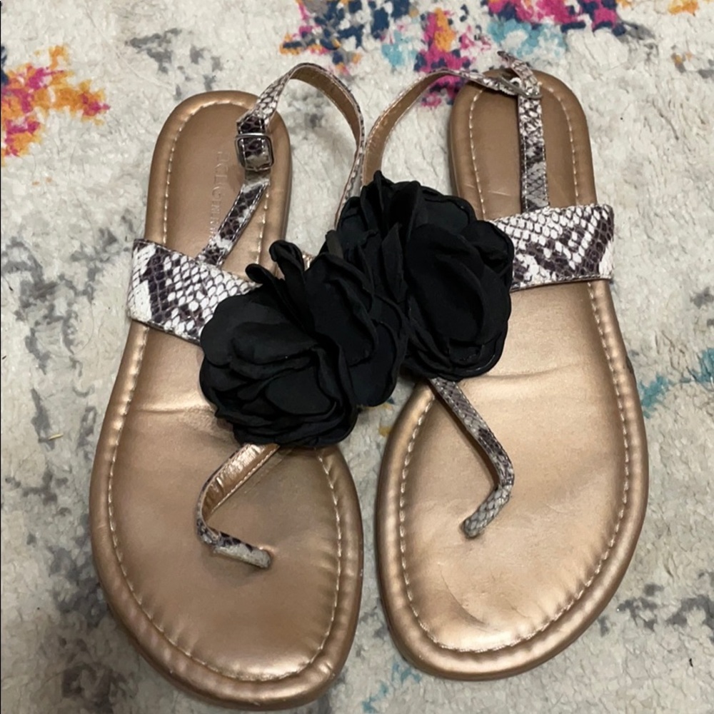 Flower embellished Snakeskin Sandals